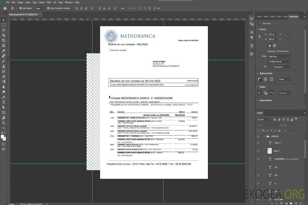 Relevé bancaire Italie Mediobanca template Relevé bancaire Italie Mediobanca template